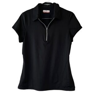 Grand Slam Black Polo Shirt Cap Sleeves Zipper Medium‎